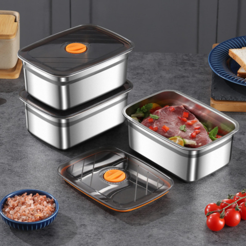 🍱Duży Hermetyczny Pojemnik Na Żywność Ze Stali Nierdzewnej Antybakteryjnej – 1500ml (19 x 14 x 8 Cm)