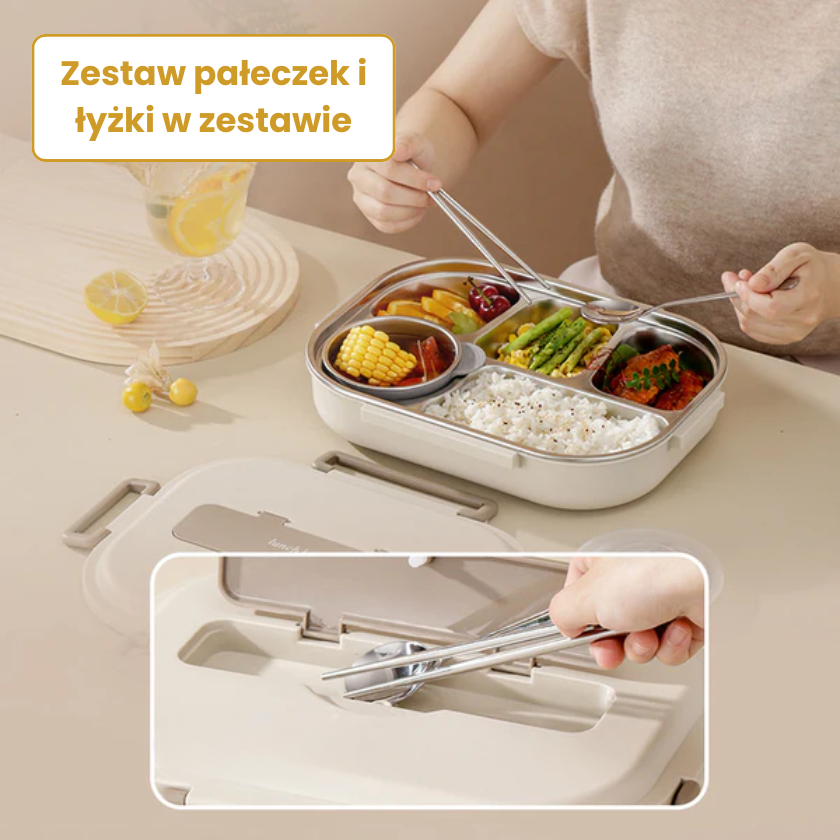 ✨Pudełko na lunch ze stali nierdzewnej z praktycznymi przegrodami, kompletny zestaw obiadowy, dodatkowo: 1 okrąłe pudełko w prezencie