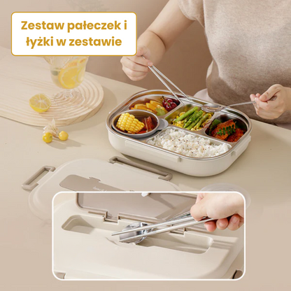 ✨Pudełko na lunch ze stali nierdzewnej z praktycznymi przegrodami, kompletny zestaw obiadowy, dodatkowo: 1 okrąłe pudełko w prezencie