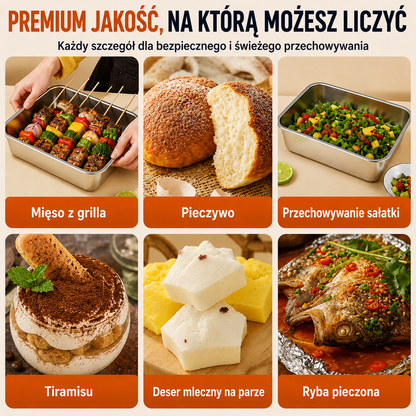 ⚜️Duży Hermetyczny Pojemnik Na Żywność Ze Stali Nierdzewnej Antybakteryjnej – 1500ml (19 x 14 x 8 Cm)