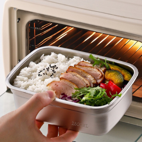 🍱Duży Hermetyczny Pojemnik Na Żywność Ze Stali Nierdzewnej Antybakteryjnej – 1500ml (19 x 14 x 8 Cm)