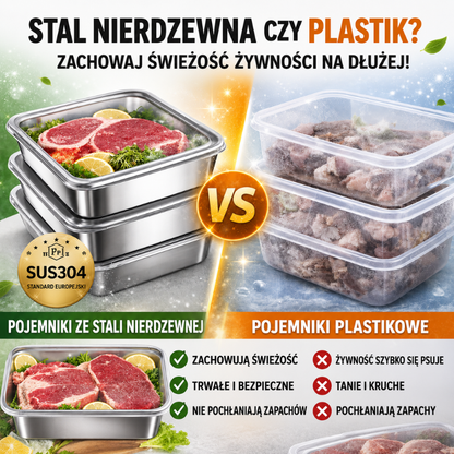 Pojemnik na żywność ze stali nierdzewnej 304 o pojemności 2500 ml – Bezpieczne i praktyczne rozwiązanie do przechowywania żywności (25 × 20 × 6 cm)