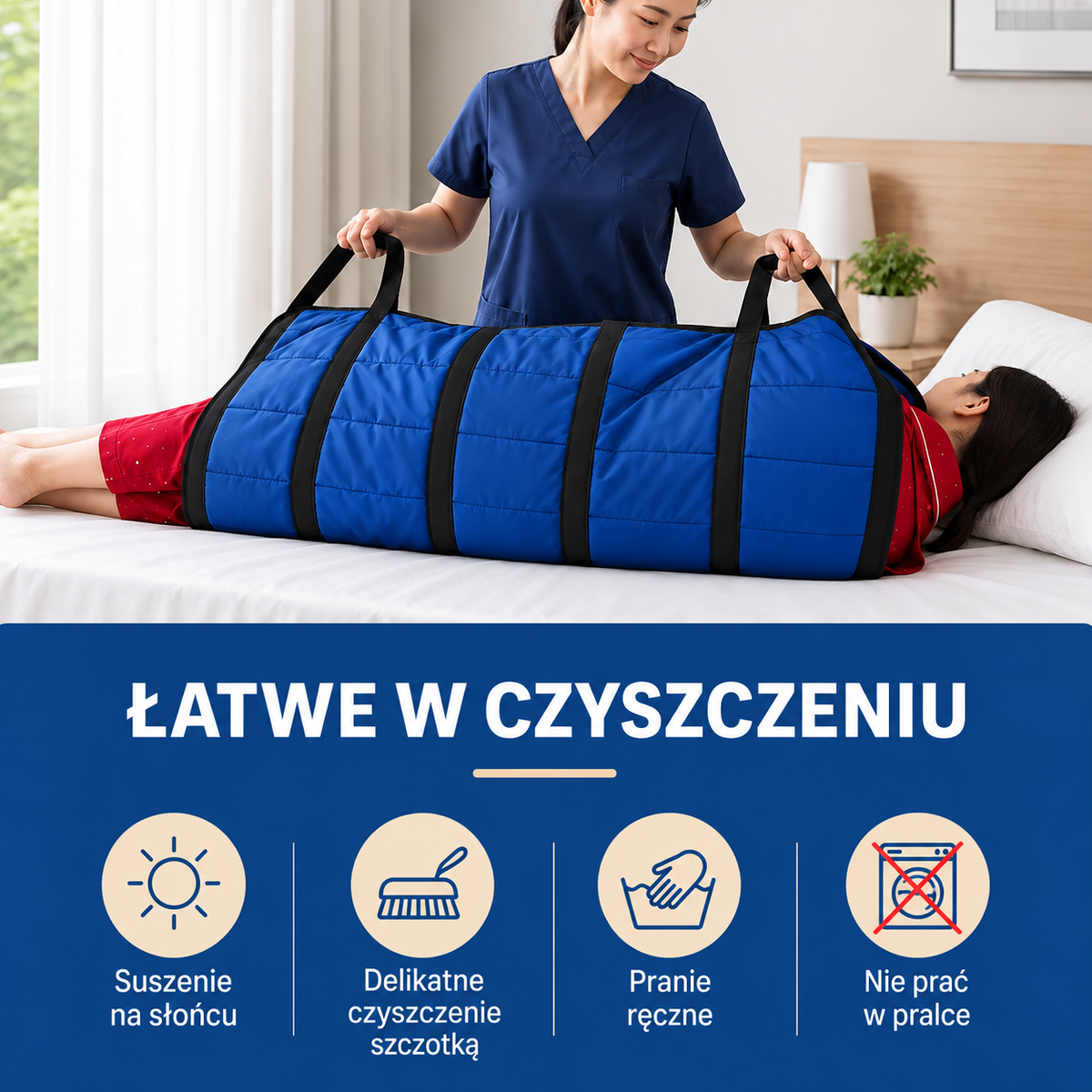 Płachta Do Przenoszenia Osób Starszych I Pacjentów — 6 Wzmocnionych Uchwytów, Nadaje Się Do Prania