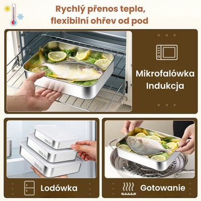 Pojemnik na żywność ze stali nierdzewnej 304 (25 x 19,5 x 5 cm) (TT)