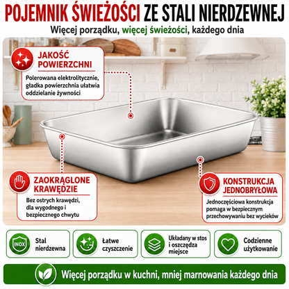 Pojemniki Na Przechowywanie Żywności SUS304, Prostokątne Tacki Ze Stali Nierdzewnej Z Gumowymi Pokrywkami (25x20x5cm)