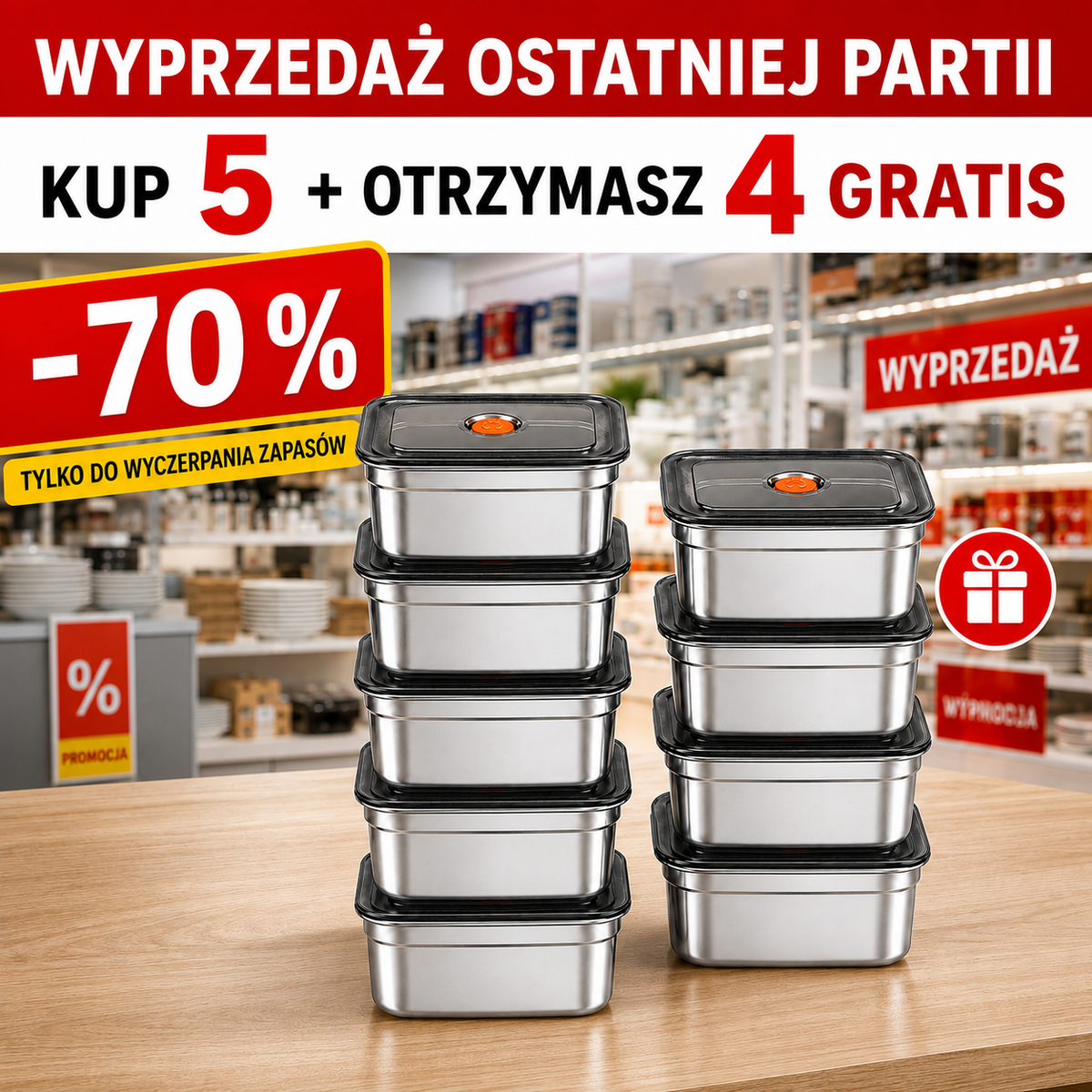 Duży Hermetyczny Pojemnik Na Żywność Ze Stali Nierdzewnej Antybakteryjnej – 1500ml (19 x 14 x 8 Cm)