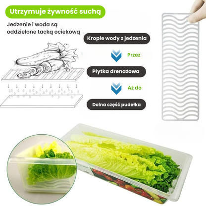 ✨ Pojemnik do przechowywania żywności z tacą ociekową i szczelnym wiekiem 1500 ml, utrzymuje porządek w lodówce
