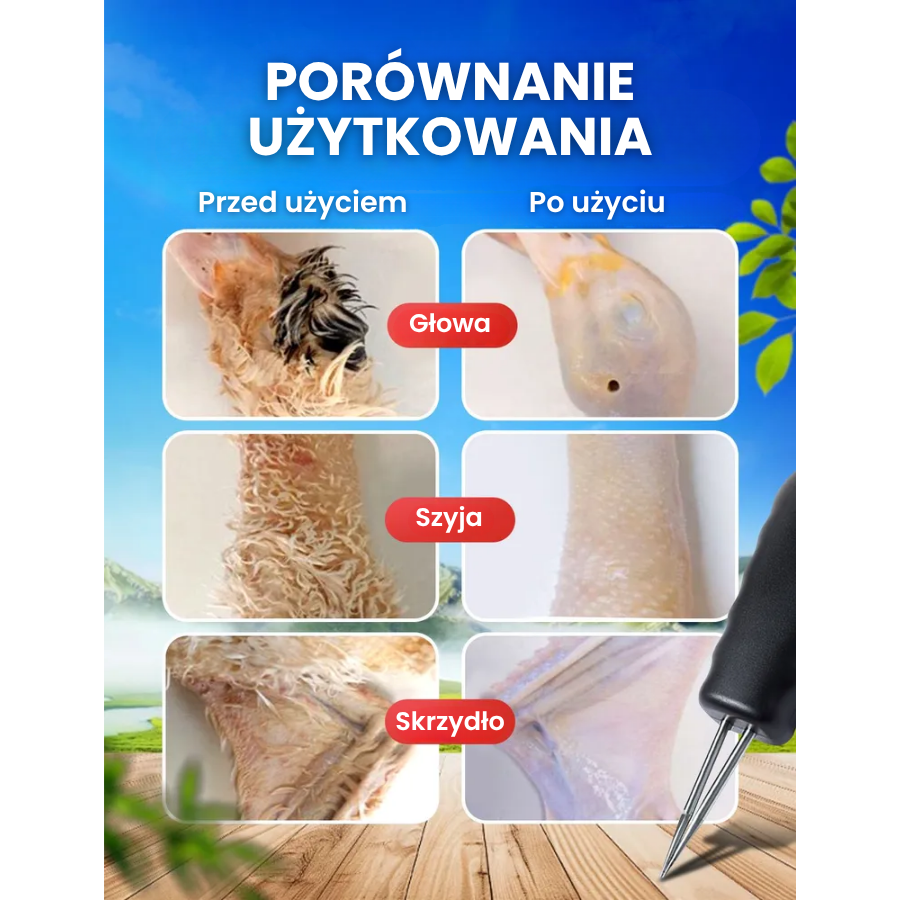 🇵🇱 Maszyna do usuwania piór drobiu – mocna, przenośna, szybkie ładowanie