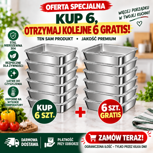 Pojemnik na żywność ze stali nierdzewnej 304 o pojemności 2500 ml – Bezpieczne i praktyczne rozwiązanie do przechowywania żywności (25 × 20 × 6 cm)