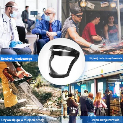 Osłona twarzy chroni przed drobnym pyłem i mgłą, pełna ochrona