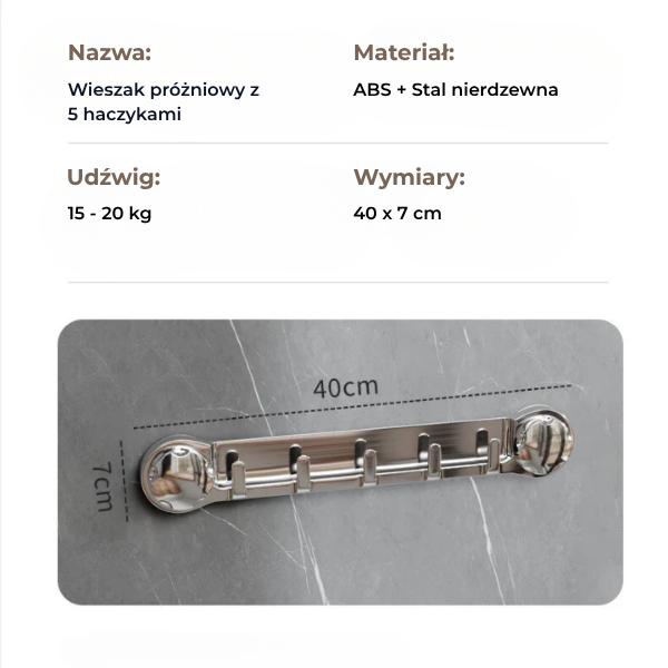 Wieszaki ze stali nierdzewnej z 5 haczykami, wygodne i zdolne wytrzymać do 20 kg