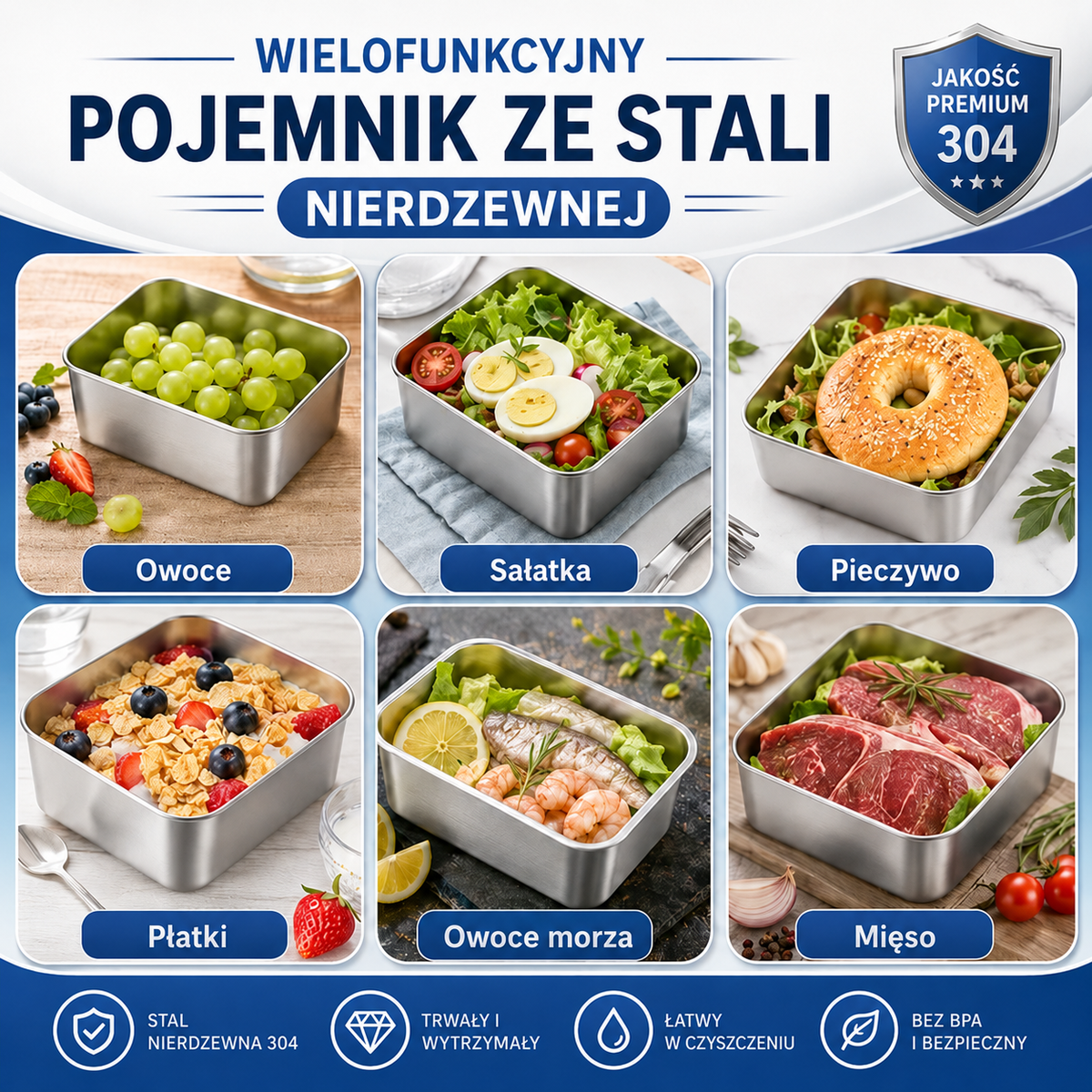 🎁 Weź 12, zapłać za 6 | Zestaw pojemników ze stali nierdzewnej 316 – duża pojemność