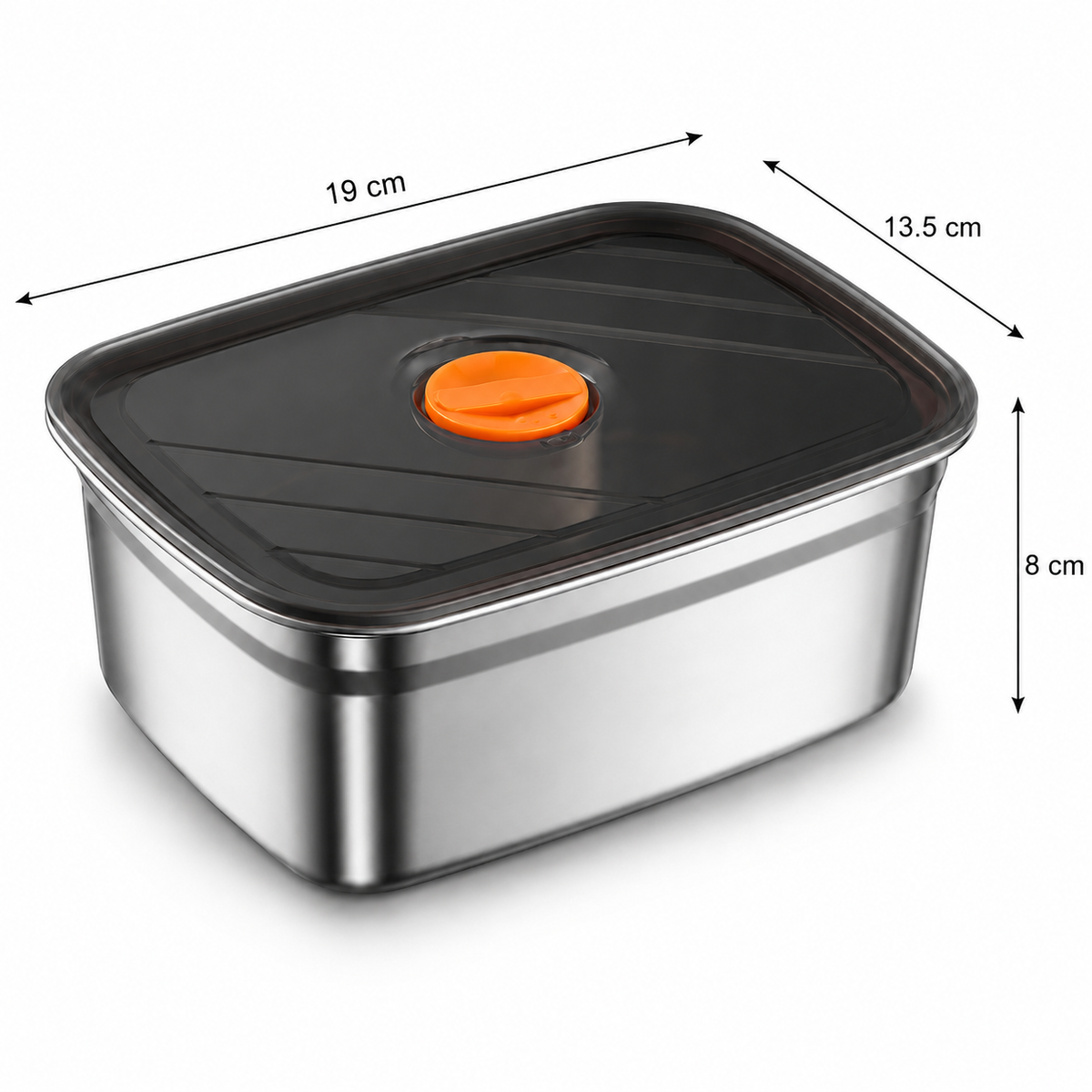 Duży Hermetyczny Pojemnik Na Żywność Ze Stali Nierdzewnej Antybakteryjnej – 1500ml (19 x 13.5 x 8 Cm)