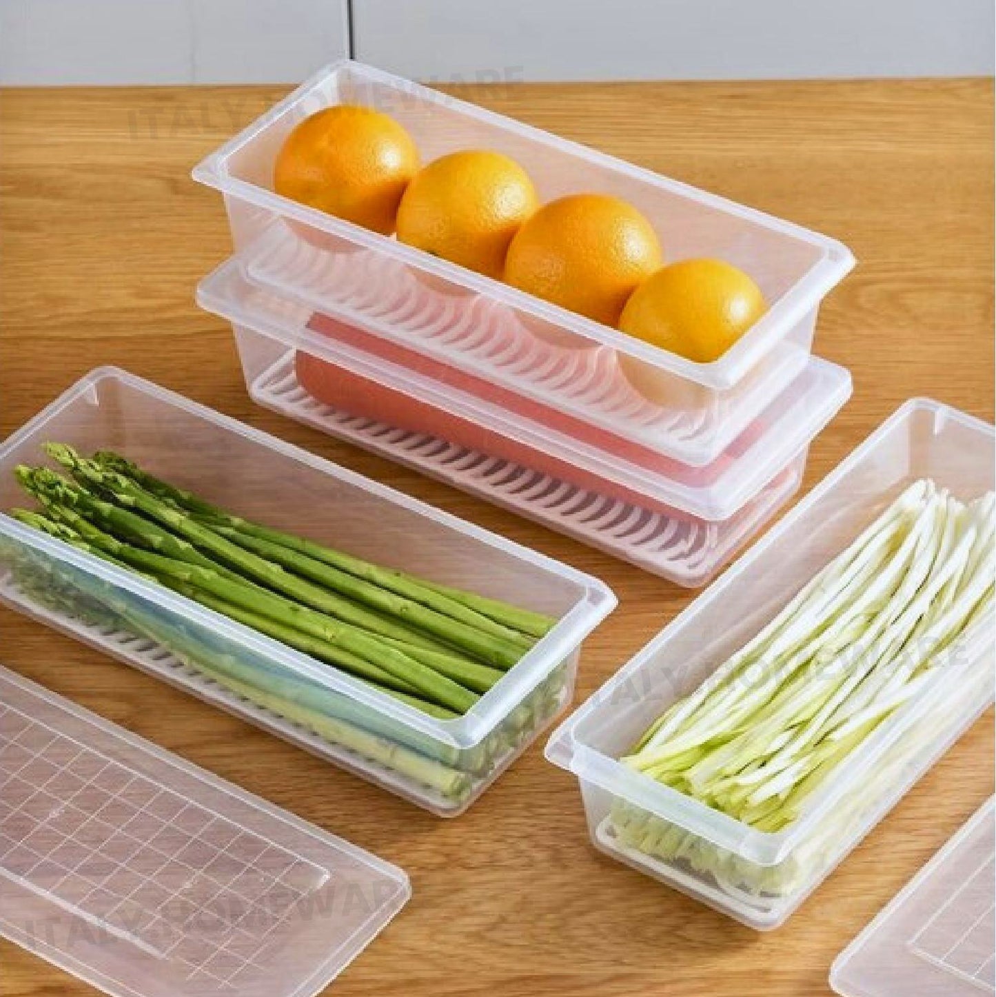 Organizer Do Lodówki Z Wyjmowaną Tacką Odpływową & Szczelnie Zamykanymi Pokrywkami, Pojemniki Do Lodówki Utrzymują Owoce I Warzywa Świeższe, Pojemność (1500 ML)