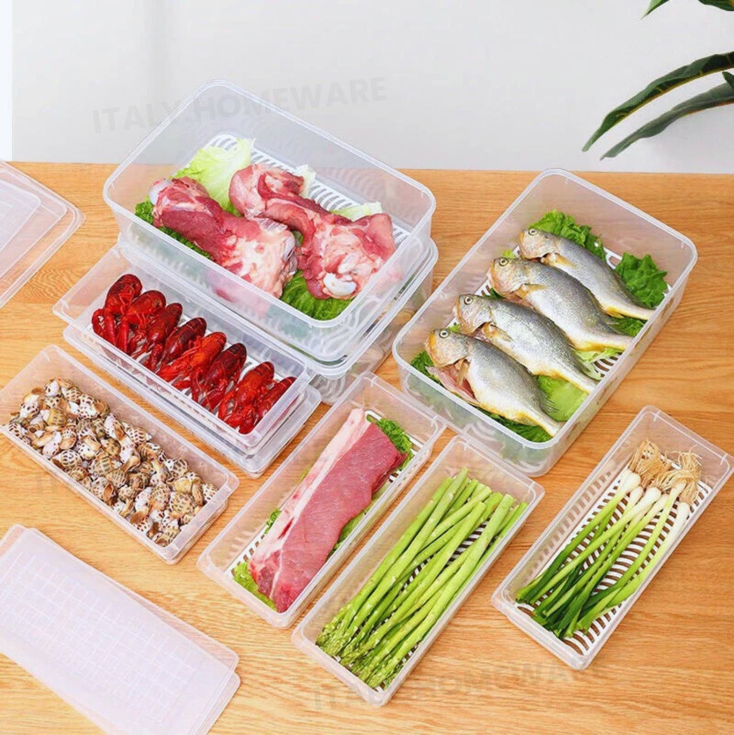 Organizer Do Lodówki Z Wyjmowaną Tacką Odpływową & Szczelnie Zamykanymi Pokrywkami, Pojemniki Do Lodówki Utrzymują Owoce I Warzywa Świeższe, Pojemność (1500 ML)