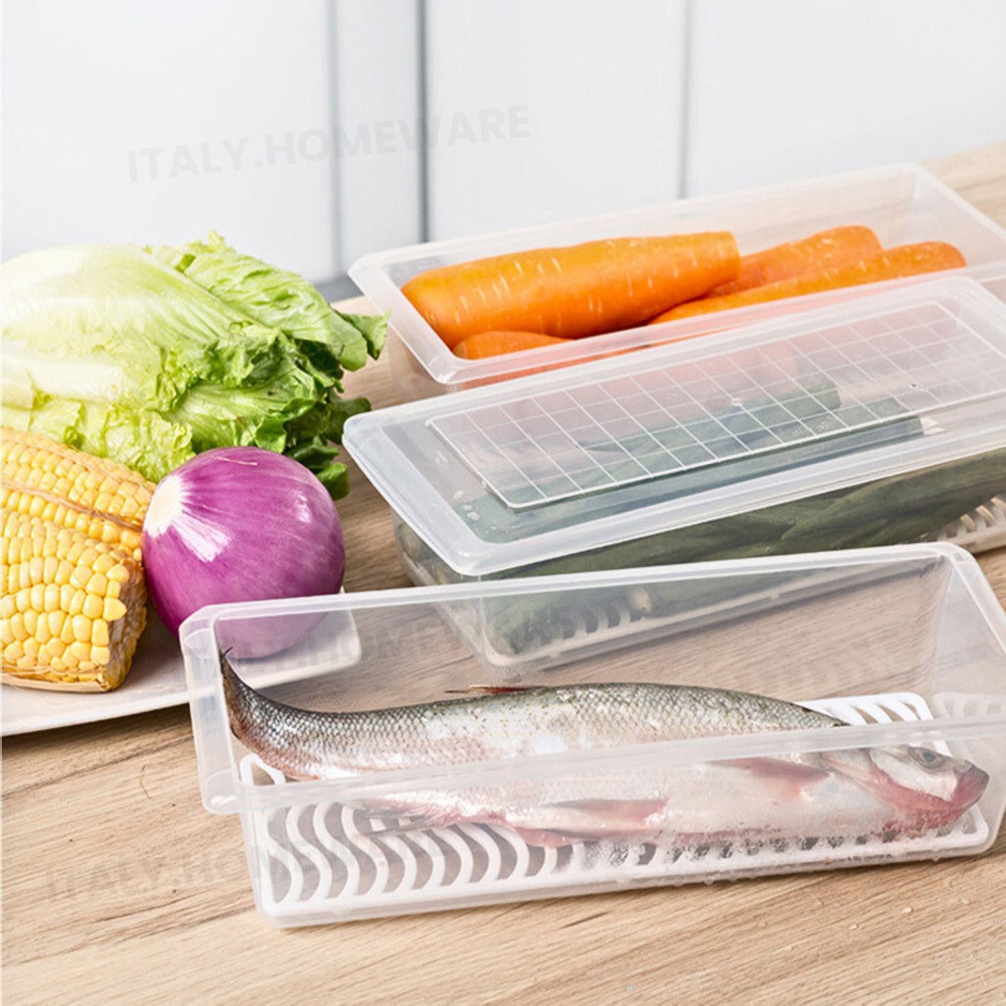 Organizer Do Lodówki Z Wyjmowaną Tacką Odpływową & Szczelnie Zamykanymi Pokrywkami, Pojemniki Do Lodówki Utrzymują Owoce I Warzywa Świeższe, Pojemność (1500 ML)