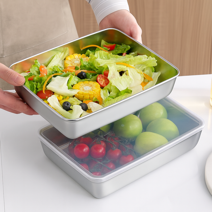 Taca ze stali nierdzewnej 304 z hermetyczną pokrywką (2,1 L – 25,7 × 19,7 × 5,7 cm) | RABAT 70%!