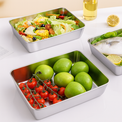 Taca ze stali nierdzewnej 304 z hermetyczną pokrywką (2,1 L – 25,2 × 19,7 × 5,7 cm) | RABAT 70%!