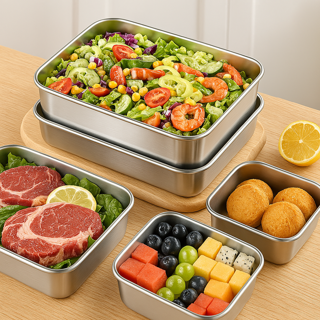 Pojemnik na żywność ze stali nierdzewnej 304 (25 x 20 x 6 cm)