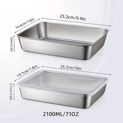 Taca ze stali nierdzewnej 304 z hermetyczną pokrywką (2,1 L – 25,7 × 19,7 × 5,7 cm) | RABAT 70%!