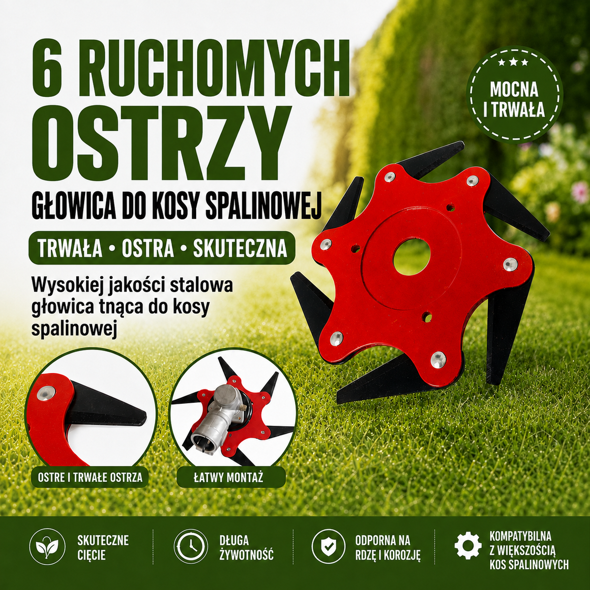 6 ACÉLPENGÉS FŰKASZAFEJ – RENDKÍVÜL ÉLES ÉS HOSSZÚ ÉLETTARTAMÚ