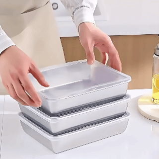 Taca ze stali nierdzewnej 304 z hermetyczną pokrywką (2,1 L – 25,7 × 19,7 × 5,7 cm) | RABAT 70%!