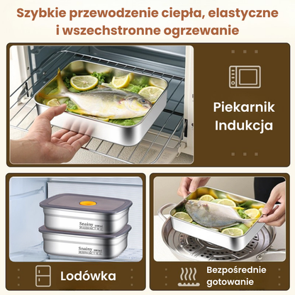 Duży Hermetyczny Pojemnik Na Żywność Ze Stali Nierdzewnej Antybakteryjnej – 1500ml  (19 x 14 x 8 cm)