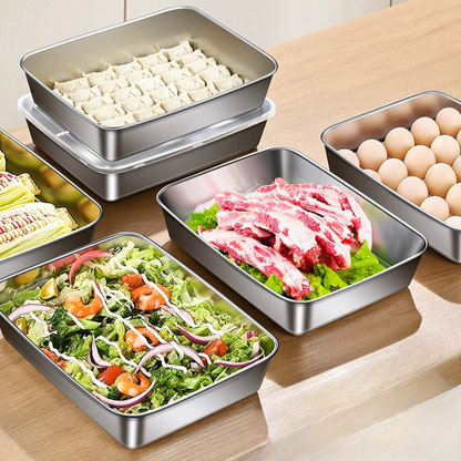 Pojemnik na żywność ze stali nierdzewnej 304 (25 x 19,5 x 5 cm) (TT)