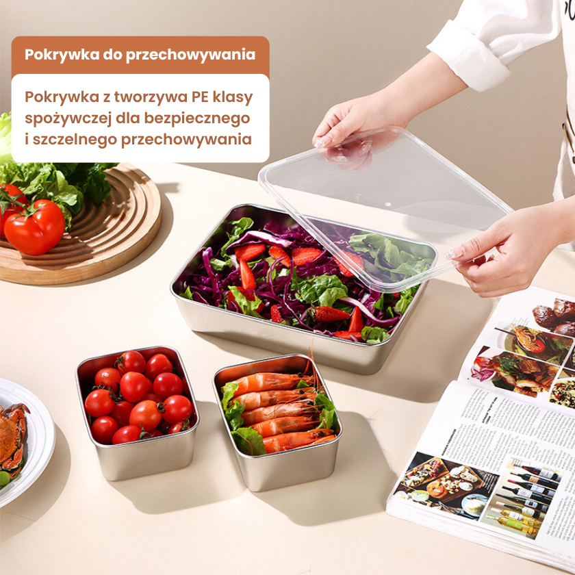 Pojemnik na żywność ze stali nierdzewnej 304 (25 x 19,5 x 5 cm) (TT)