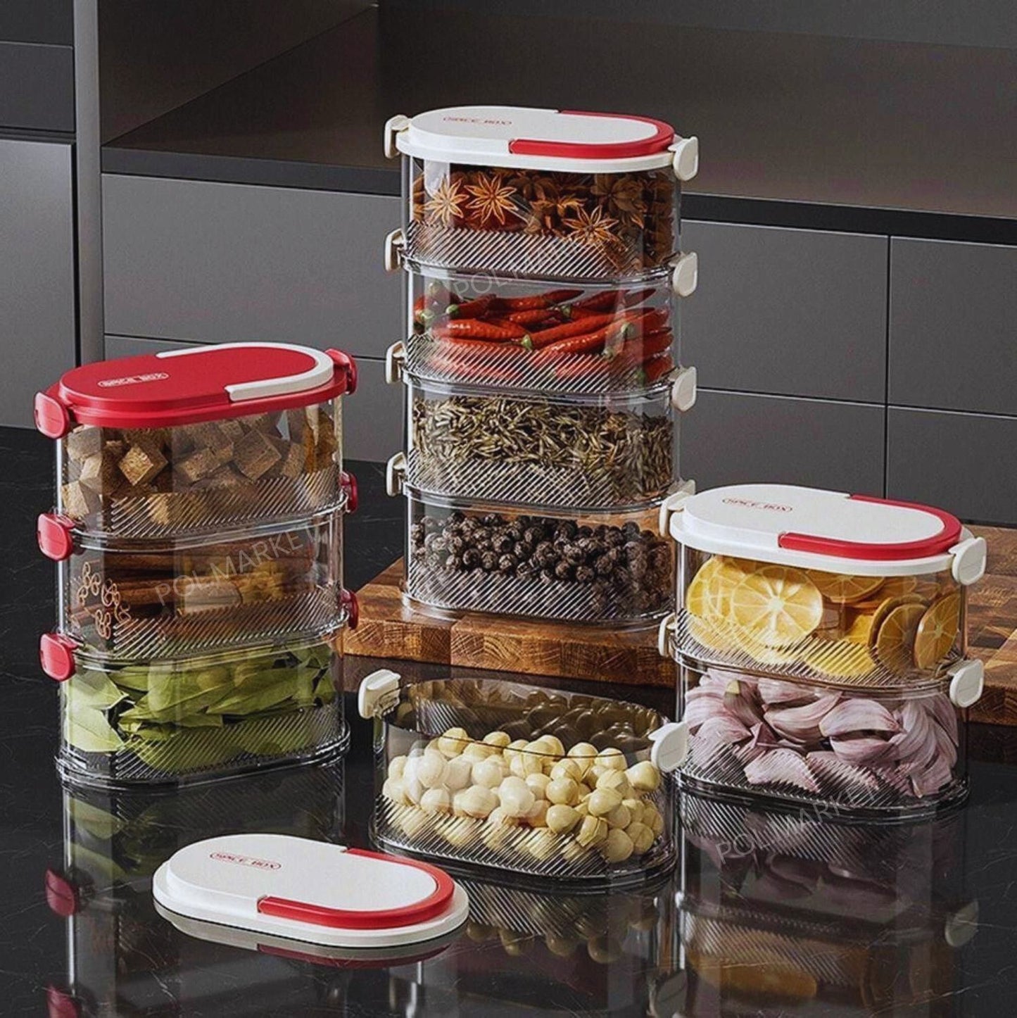 Przezroczysty, 4-poziomowy Pojemnik Na żywność, Można Układać W Stos, Z Hermetyczną Pokrywką