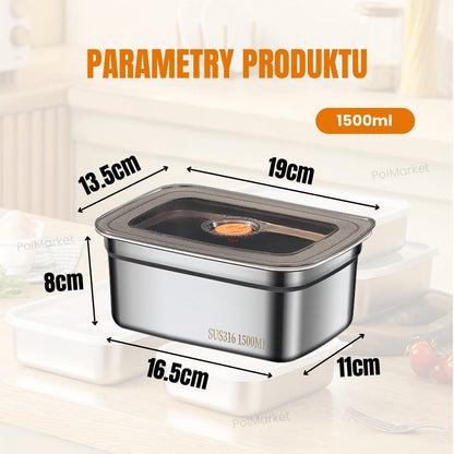 Duży Hermetyczny Pojemnik Na Żywność Ze Stali Nierdzewnej Antybakteryjnej – 1500ml (19x14x8cm)
