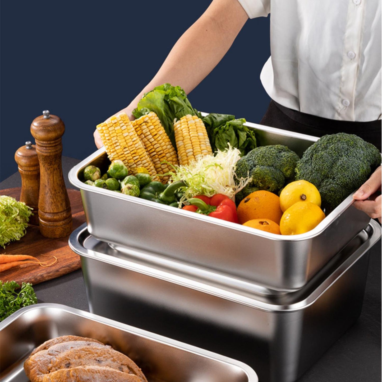 [🎁 Zestaw 6+3 Gratis] Pojemnik na żywność ze stali nierdzewnej 304 (25 x 20 x 6 cm)