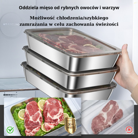 Pojemnik na żywność ze stali nierdzewnej 304 (25 x 20 x 6 cm)