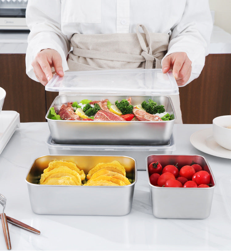 [🎁 Zestaw 6+3 Gratis] Pojemnik na żywność ze stali nierdzewnej 304 (25 x 20 x 6 cm)