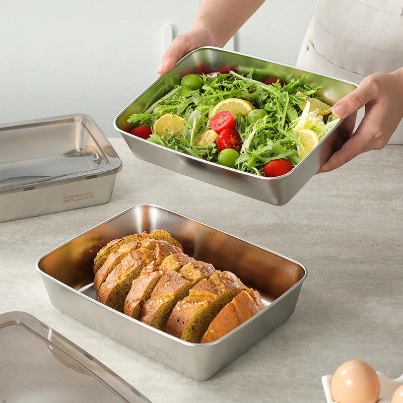 [🎁 Zestaw 6+3 Gratis] Pojemnik na żywność ze stali nierdzewnej 304 (25 x 20 x 6 cm)