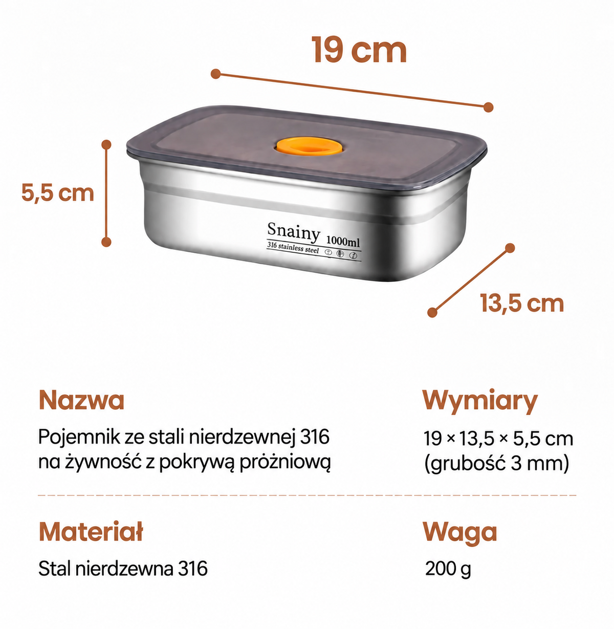 Zestaw pojemników ze stali nierdzewnej 316 z hermetycznym zamknięciem próżniowym