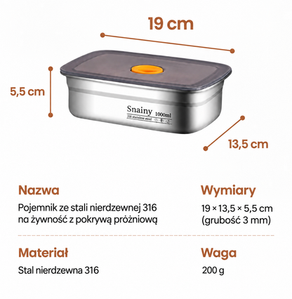 Zestaw pojemników ze stali nierdzewnej 316 z hermetycznym zamknięciem próżniowym
