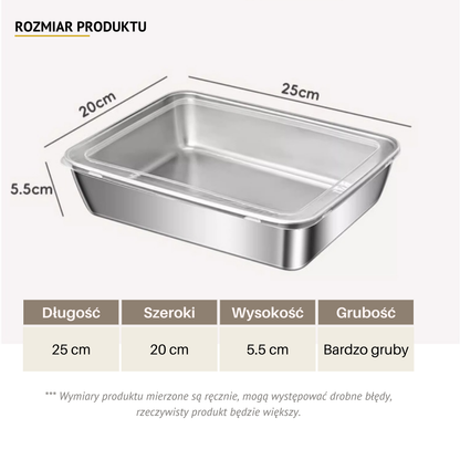 Duża taca na żywność ze stali nierdzewnej 304 (25 x 20 x 5 cm) 🥗