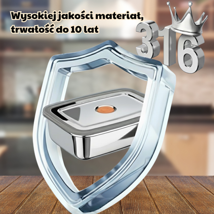 Duży Hermetyczny Pojemnik Na Żywność Ze Stali Nierdzewnej Antybakteryjnej – 1500ml (19 x 14 x 8 Cm)