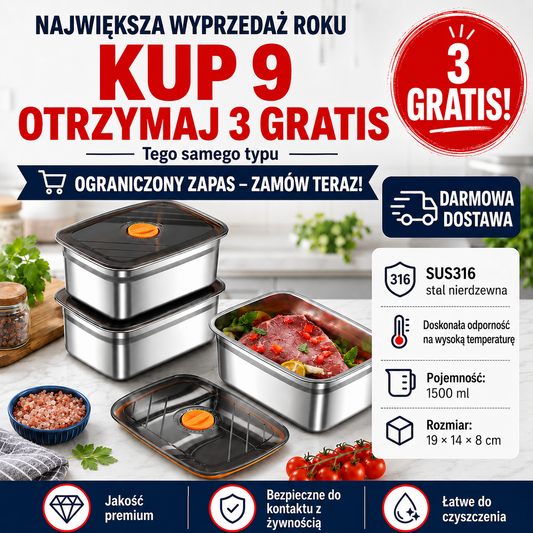 ✨ Pojemnik ze stali nierdzewnej 316 o pojemności 1500 ml – Bezpieczne i praktyczne rozwiązanie do przechowywania żywności (19 × 14 × 8 cm)