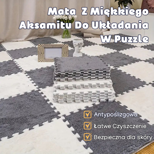 Dywan z Pluszowych Puzzli (Szary + Biały)