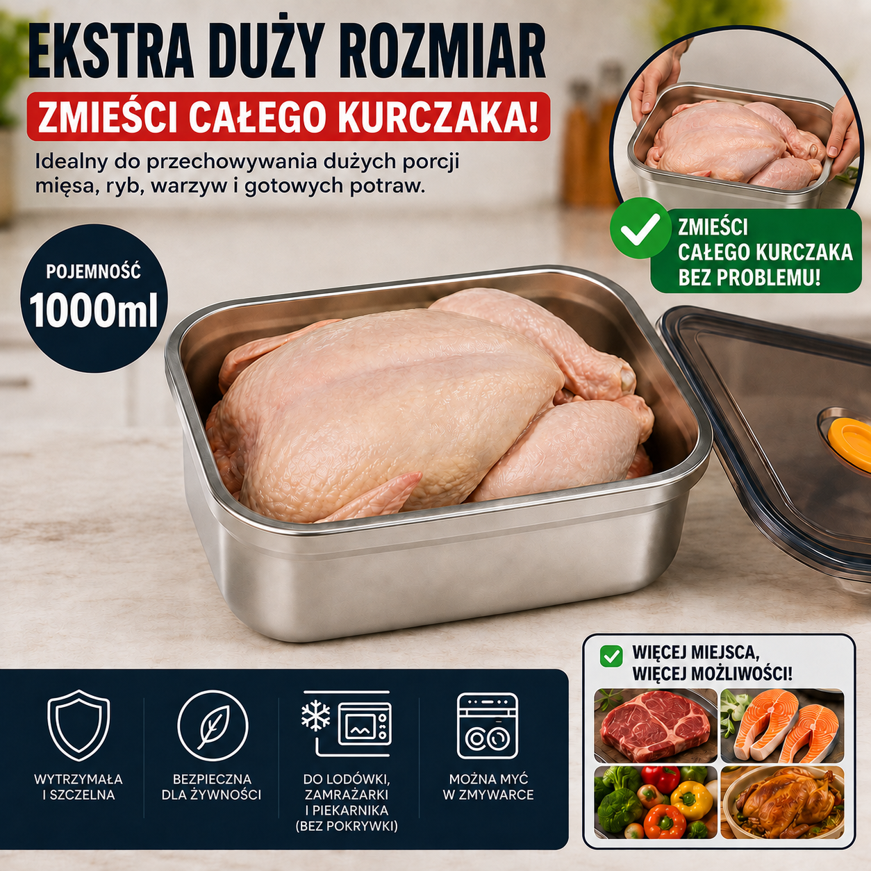 [🎁 WEŹ 12, ZAPŁAĆ TYLKO ZA 6] Próżniowy pojemnik na żywność ze stali nierdzewnej 316L (Duża pojemność – 1000 ml)
