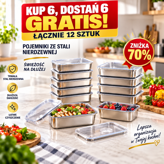 [🎁 ZNIŻKA 70%] Zestaw pojemników na żywność z niemieckiej stali nierdzewnej 304 (DUŻY ROZMIAR – 2400 ML)