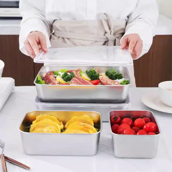 Pojemnik na żywność ze stali nierdzewnej 304 (25 x 20 x 5.5 cm)