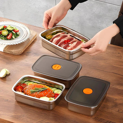 Duży Hermetyczny Pojemnik Na Żywność Ze Stali Nierdzewnej Antybakteryjnej – 1500ml  (19 x 14 x 8 cm) (LTT)