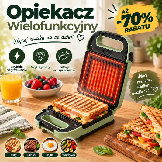 🎁 -70% ZNIŻKI | Kompaktowy opiekacz do kanapek z nieprzywierającą powłoką o mocy 650W