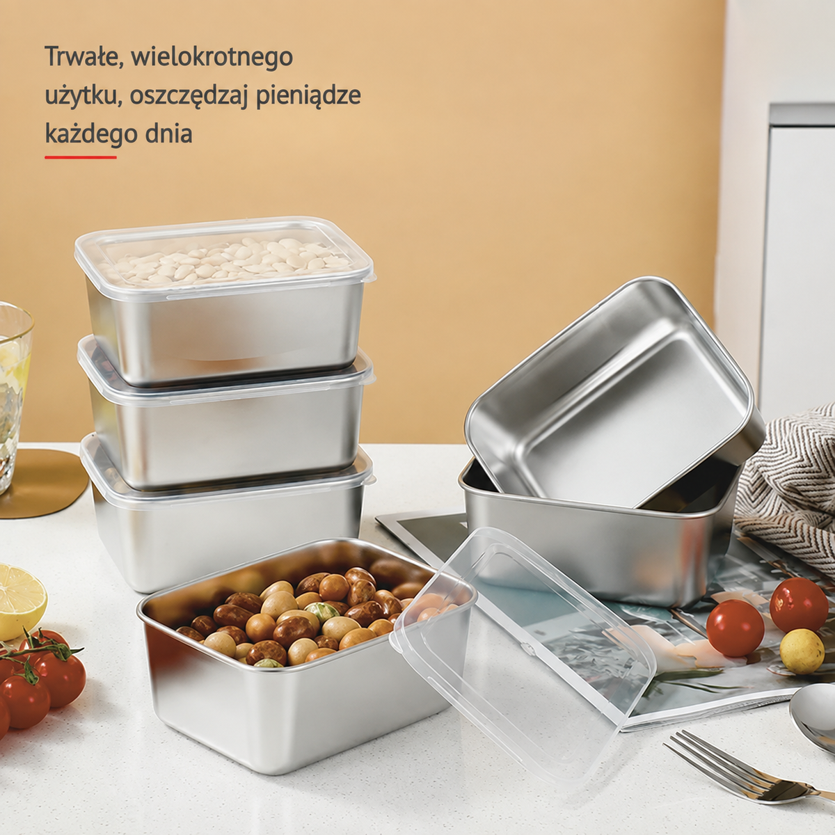 🎁 Weź 12, zapłać za 6 | Zestaw pojemników ze stali nierdzewnej 316 – duża pojemność
