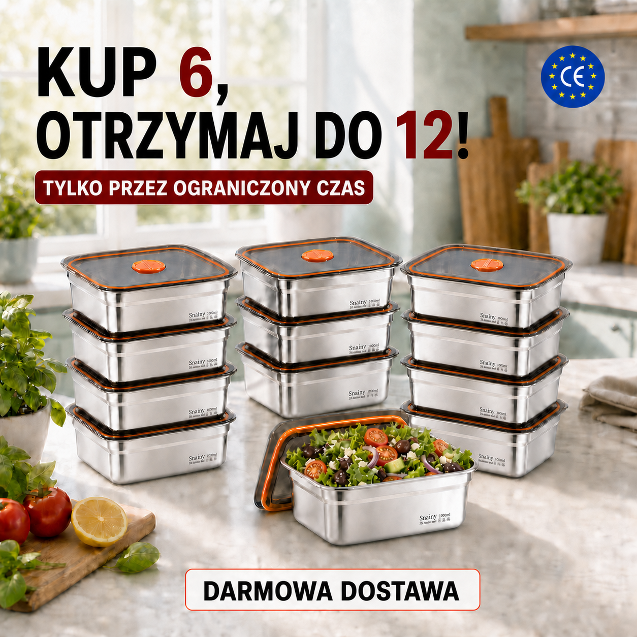 Duży Hermetyczny Pojemnik Na Żywność Ze Stali Nierdzewnej Antybakteryjnej – 1500ml