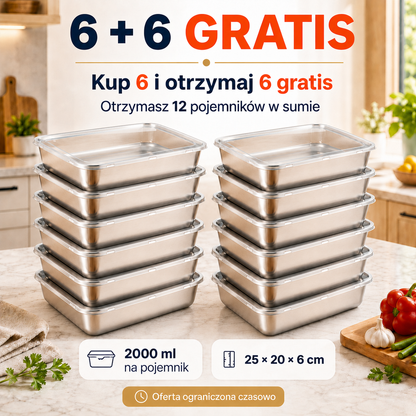 WEŹ 12, ZAPŁAĆ 6 | Zestaw Pojemników ze Stali Nierdzewnej 304 (Szczelne, 2000ML)