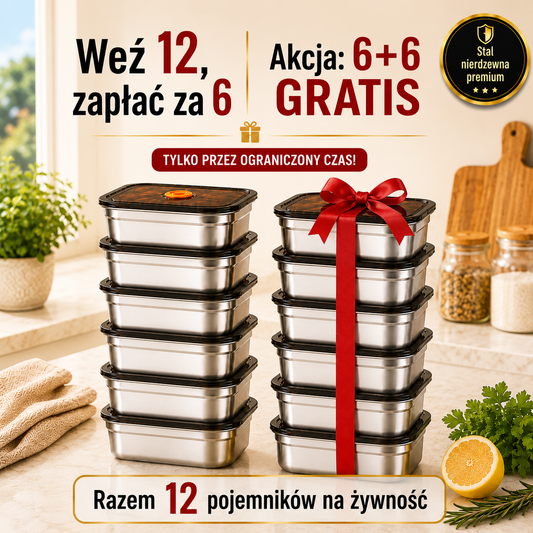 Weź 12, Zapłać za 6 | Pojemniki ze Stali Nierdzewnej 316L z Pokrywką Próżniową (Hermetyczne, 1000 ml)